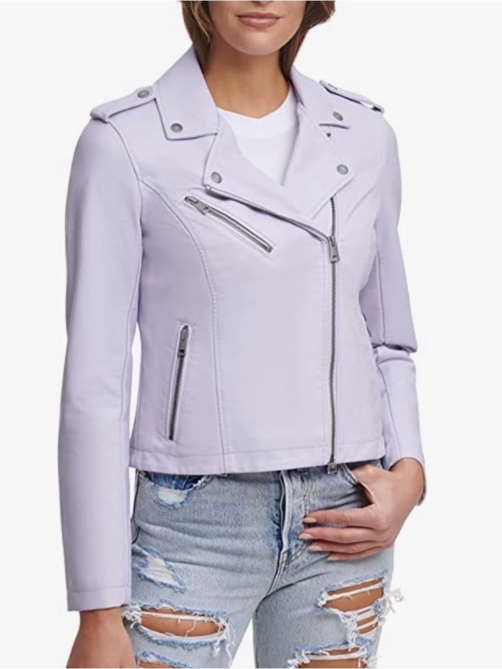 Women's Lilac Vegan Leather Moto Jacket - Modern Biker Style